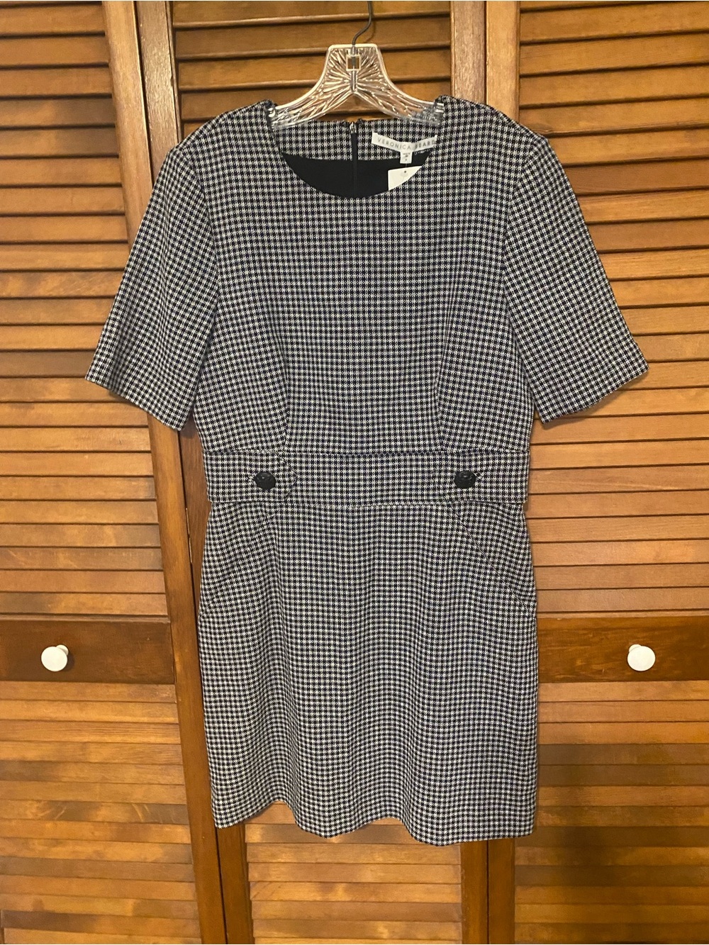 Veronica Beard Teddi Black and White Checkered Short-Sleeve Sheath Dress Size 8
